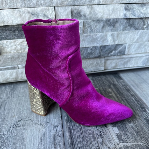 Betsey Johnson Kacey Pink Magenta  Velvet Gold Glitter Chunky Block Heel  Sz 7.5 - Picture 11 of 14